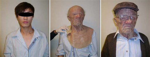 Young Asian man disguised as old man